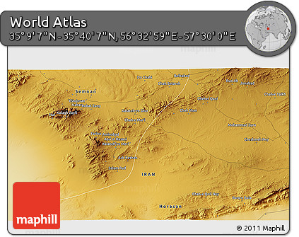 Physical 3D Map of the Area around 35° 24' 37" N, 57° 1' 29" E