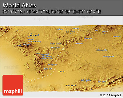 Physical 3D Map of the Area around 35° 24' 37" N, 57° 1' 29" E