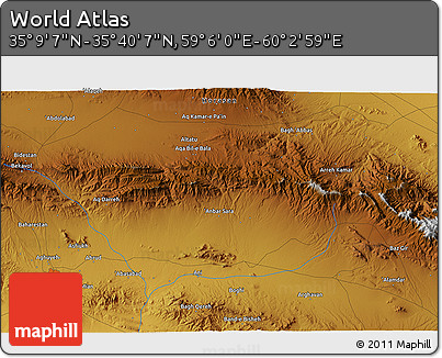Physical 3D Map of the Area around 35° 24' 37" N, 59° 34' 30" E