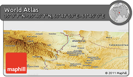 Physical Panoramic Map of the Area around 35° 24' 37" N, 61° 16' 29" E