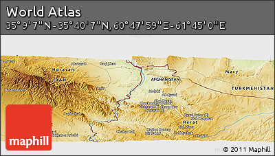 Physical Panoramic Map of the Area around 35° 24' 37" N, 61° 16' 29" E