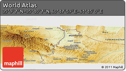 Physical Panoramic Map of the Area around 35° 24' 37" N, 61° 16' 29" E