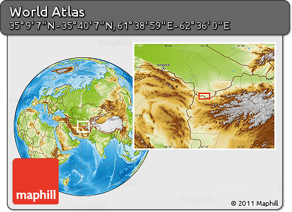 Physical Location Map of the Area around 35° 24' 37" N, 62° 7' 30" E