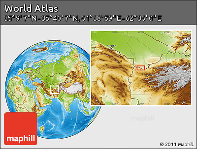 Physical Location Map of the Area around 35° 24' 37" N, 62° 7' 30" E