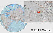 Gray Location Map of the area around 35° 24' 37" N, 64° 40' 30" E, hill shading