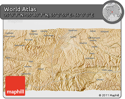 Satellite 3D Map of the Area around 35° 24' 37" N, 65° 31' 30" E