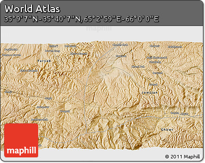 Satellite 3D Map of the Area around 35° 24' 37" N, 65° 31' 30" E