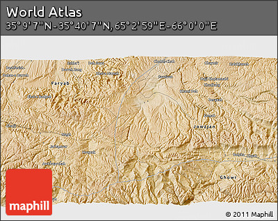 Satellite 3D Map of the Area around 35° 24' 37" N, 65° 31' 30" E