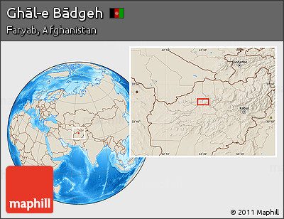 Shaded Relief Location Map of Ghāl-e Bādgeh