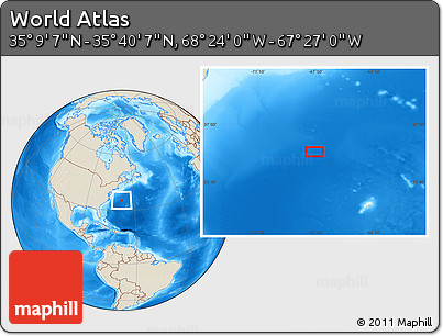 Shaded Relief Location Map of the Area around 35° 24' 37" N, 67° 55' 30" W