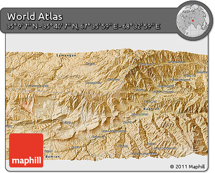 Satellite 3D Map of the Area around 35° 24' 37" N, 68° 4' 29" E
