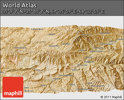 Satellite 3D Map of the Area around 35° 24' 37" N, 68° 4' 29" E