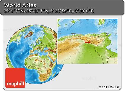Physical Location Map of the Area around 35° 24' 37" N, 6° 1' 30" E