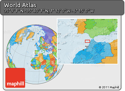 Political Location Map of the Area around 35°&nbsp;24'&nbsp;37"&nbsp;N,&nbsp;6°&nbsp;43'&nbsp;29"&nbsp;W