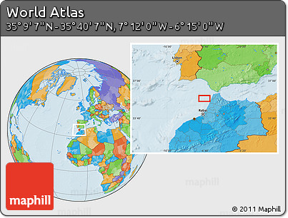 Political Location Map of the Area around 35°&nbsp;24'&nbsp;37"&nbsp;N,&nbsp;6°&nbsp;43'&nbsp;29"&nbsp;W