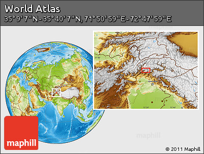 Physical Location Map of the Area around 35° 24' 37" N, 72° 19' 29" E