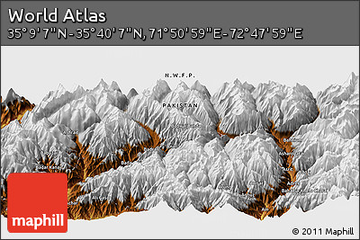 Physical Panoramic Map of the Area around 35° 24' 37" N, 72° 19' 29" E