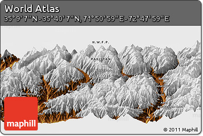 Physical Panoramic Map of the Area around 35° 24' 37" N, 72° 19' 29" E