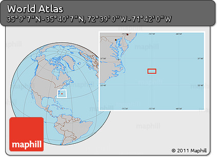 Gray Location Map of the Area around 35° 24' 37" N, 72° 10' 30" W