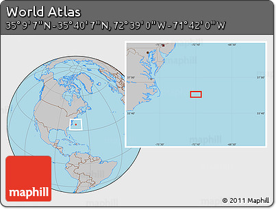 Gray Location Map of the Area around 35° 24' 37" N, 72° 10' 30" W