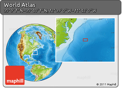 Physical Location Map of the Area around 35° 24' 37" N, 72° 10' 30" W