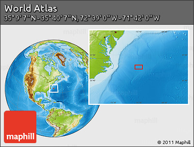 Physical Location Map of the Area around 35° 24' 37" N, 72° 10' 30" W