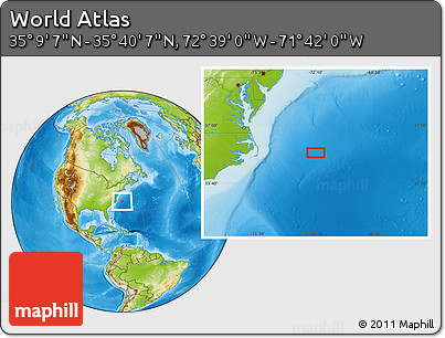 Physical Location Map of the Area around 35° 24' 37" N, 72° 10' 30" W