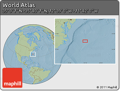 Savanna Style Location Map of the Area around 35° 24' 37" N, 72° 10' 30" W, hill shading