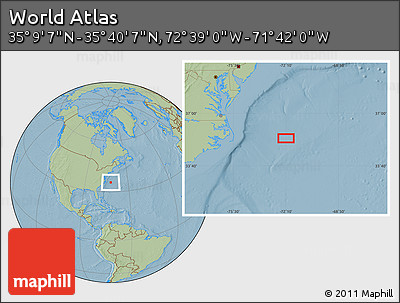 Savanna Style Location Map of the Area around 35° 24' 37" N, 72° 10' 30" W, hill shading