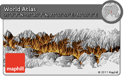 Physical Panoramic Map of the Area around 35° 24' 37" N, 74° 1' 30" E