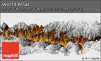 Physical Panoramic Map of the Area around 35° 24' 37" N, 74° 1' 30" E