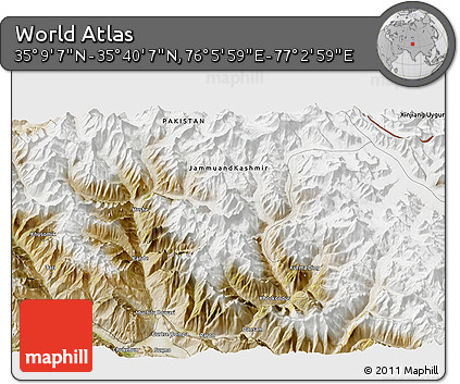 Satellite 3D Map of the Area around 35° 24' 37" N, 76° 34' 29" E