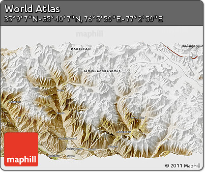Satellite 3D Map of the Area around 35° 24' 37" N, 76° 34' 29" E