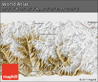 Satellite 3D Map of the Area around 35° 24' 37" N, 76° 34' 29" E