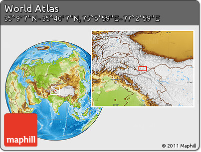 Physical Location Map of the Area around 35° 24' 37" N, 76° 34' 29" E