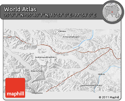 Physical 3D Map of the Area around 35° 24' 37" N, 77° 25' 30" E
