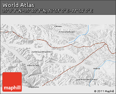 Physical 3D Map of the Area around 35° 24' 37" N, 77° 25' 30" E