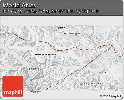 Physical 3D Map of the Area around 35° 24' 37" N, 77° 25' 30" E
