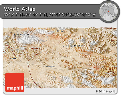 Satellite 3D Map of the Area around 35° 24' 37" N, 78° 16' 30" E