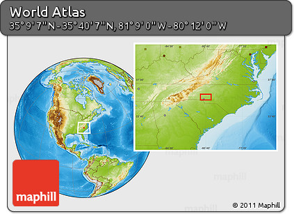 Physical Location Map of the Area around 35° 24' 37" N, 80° 40' 30" W