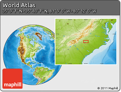 Physical Location Map of the Area around 35° 24' 37" N, 80° 40' 30" W