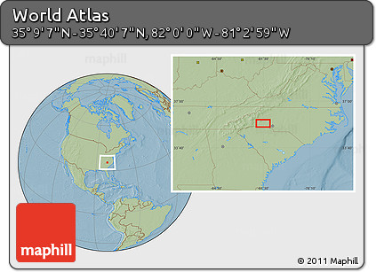Savanna Style Location Map of the Area around 35° 24' 37" N, 81° 31' 30" W, hill shading