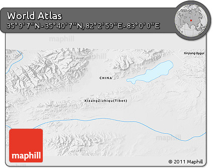 Physical 3D Map of the Area around 35° 24' 37" N, 82° 31' 30" E