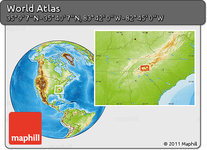 Physical Location Map of the Area around 35° 24' 37" N, 83° 13' 29" W