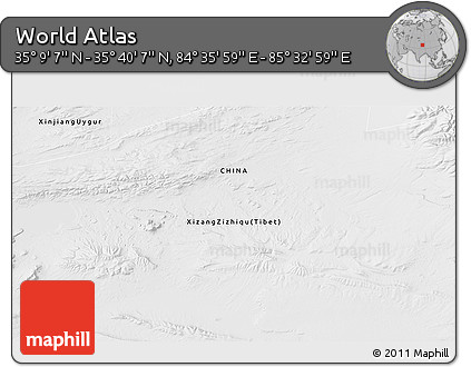 Physical 3D Map of the Area around 35° 24' 37" N, 85° 4' 29" E
