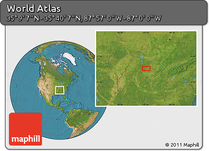 Satellite Location Map of the Area around 35° 24' 37" N, 87° 28' 29" W