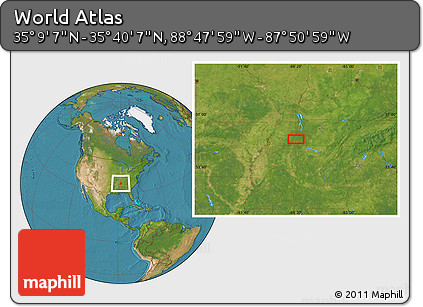 Satellite Location Map of the Area around 35° 24' 37" N, 88° 19' 29" W
