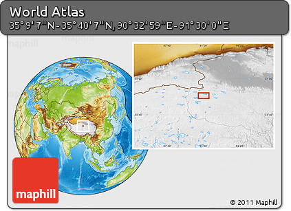 Physical Location Map of the Area around 35° 24' 37" N, 91° 1' 30" E