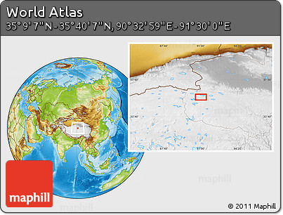Physical Location Map of the Area around 35° 24' 37" N, 91° 1' 30" E