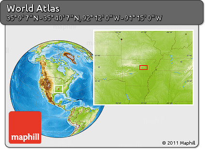 Physical Location Map of the Area around 35° 24' 37" N, 91° 43' 29" W